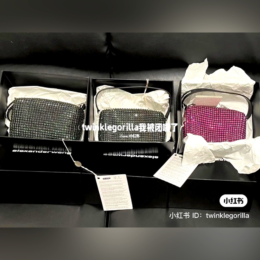 Alexander wang Heiress Medium Rhinestone Pouch bag ｜Dark Green/Pink